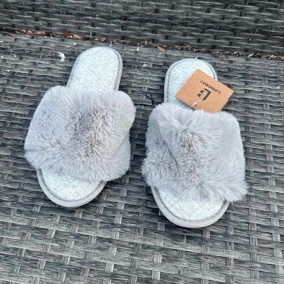 LongBay‎ Women's Fuzzy Faux Fur Memory Foam Cozy Indoor Slides Size Large - Picture 4 of 10
